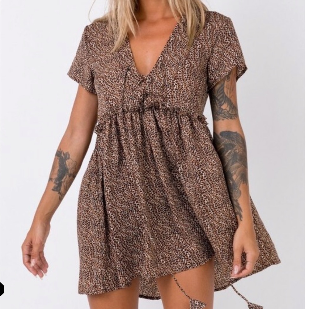 Leopard baby doll lace front beach mini dress